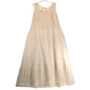 Vintage 90s Patra Gold Organza Maxi Dress Plus Size 24 Metallic Glitter Formal